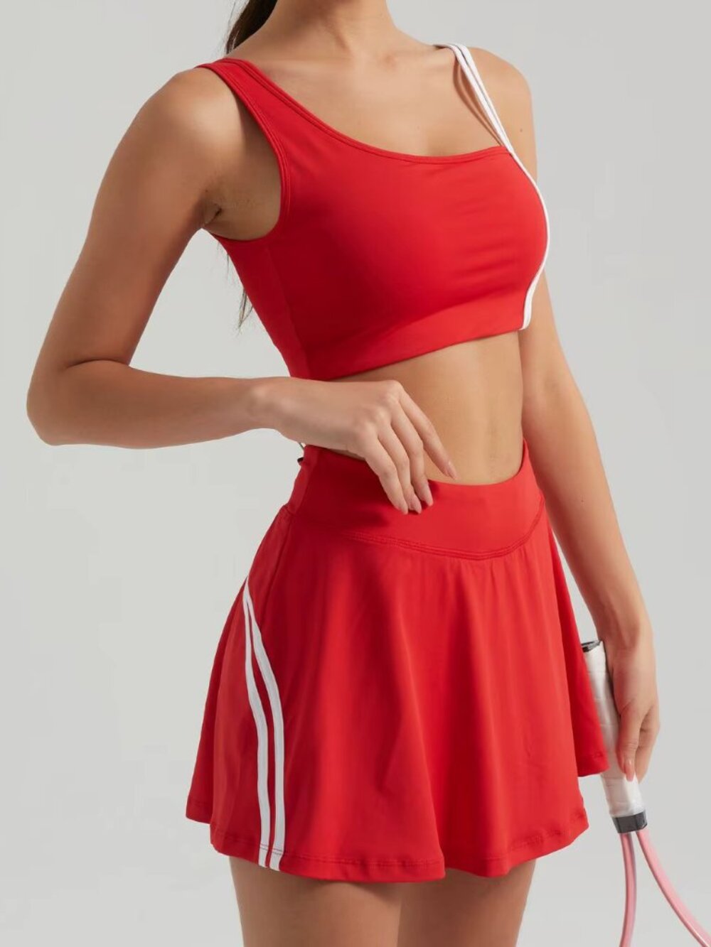 Red Tennis Mini Skirt with White Stripe